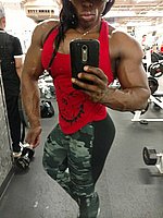 super hot ebony female bodybuilder mistress treasure in ripped contest shape